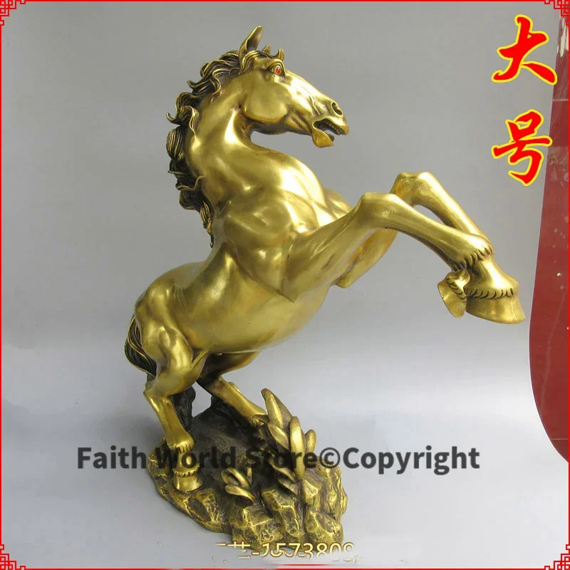 45CM LARGE Huge # HOME Shop company hall decoration FENG SHUI Business Money Drawing Success Good luck horse brass Sculpture