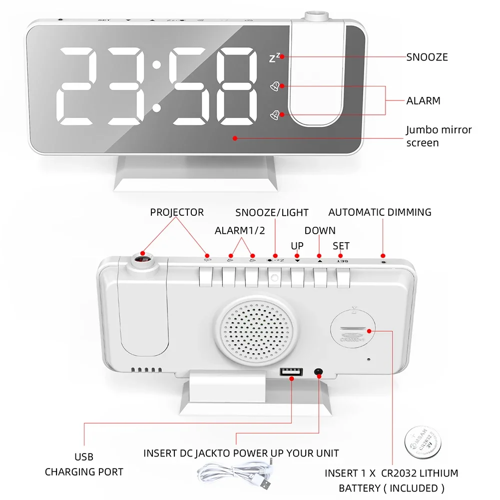 دوران العارض ساعة السقف شاشة كبيرة الخلفية غفوة ساعة ذكي مضيئة LED منبه رقمي لغرفة النومCar #5
