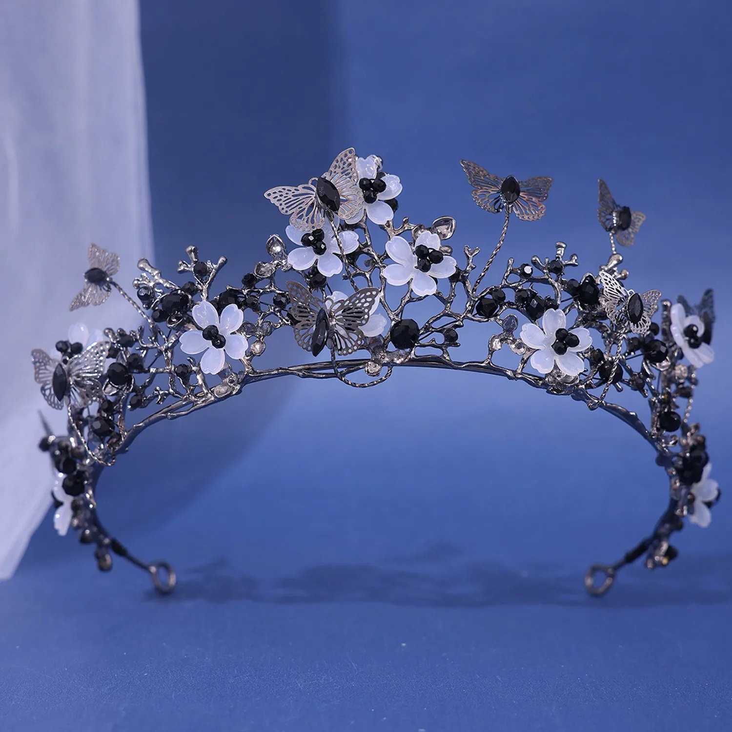 Baroque Silver Color Purple Crystal Butterfly Bridal Tiaras Crowns Headpiece Rhinestone Pageant Diadem Wedding Hair Accessories