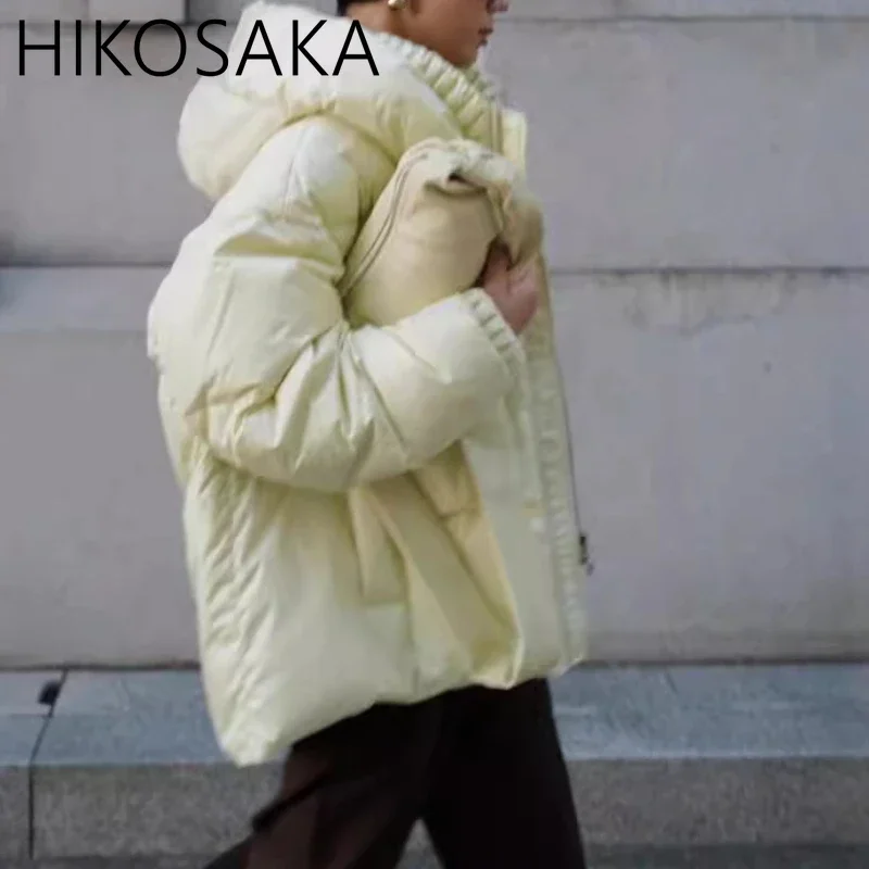 

Fresh Solid Warm Hooded Down Coats Women Japan Style Chic Autumn Winter Fashion Casual Loose Parkas All-match Cotton Padded Coat