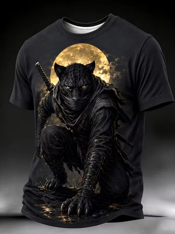 2027 Summer Men's Best-selling Japanese Samurai Culture Printed 3D Pattern Moisture-Wicking Family Version Casual T-Shirt Top