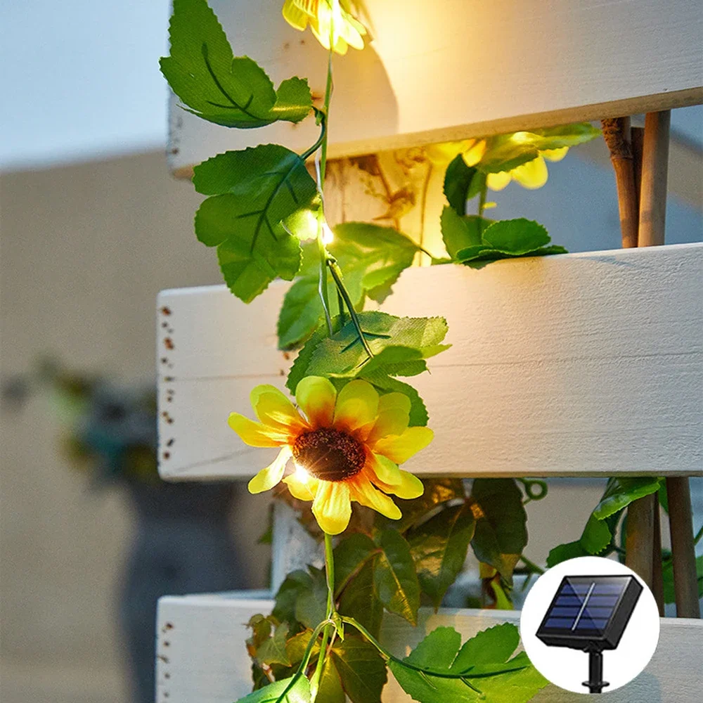 Solar Sunflower Led String Light Solar String Light Artificial Leaf Garland Outdoor String Light for Wedding Garden Decor Party