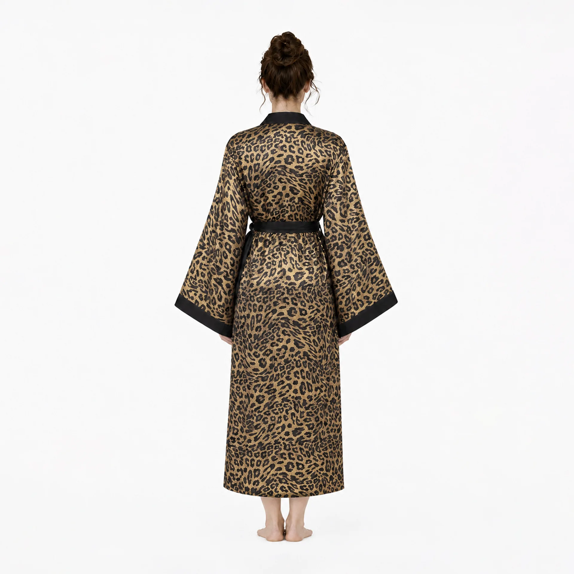Fashion Leopard Women Long Sleeve Robe Home Dress Sexy Kimono Bathrobe Yukata Gown Summer Female Nightwear Nightgown