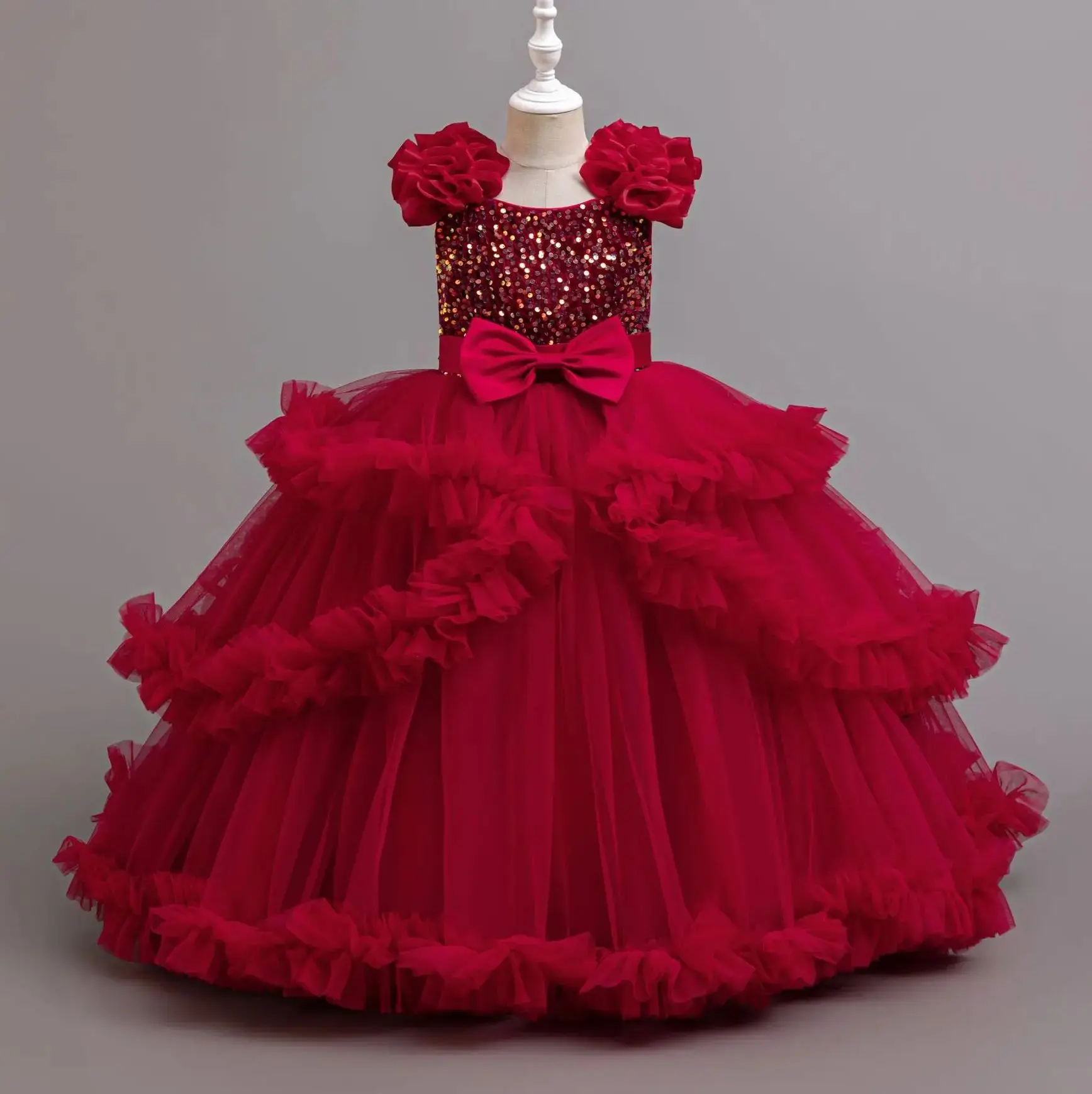 

Girls Christmas Party Dress Girl Long Dresses Gown Tutu Teenage Girl Clothes Sequins 5-12Y