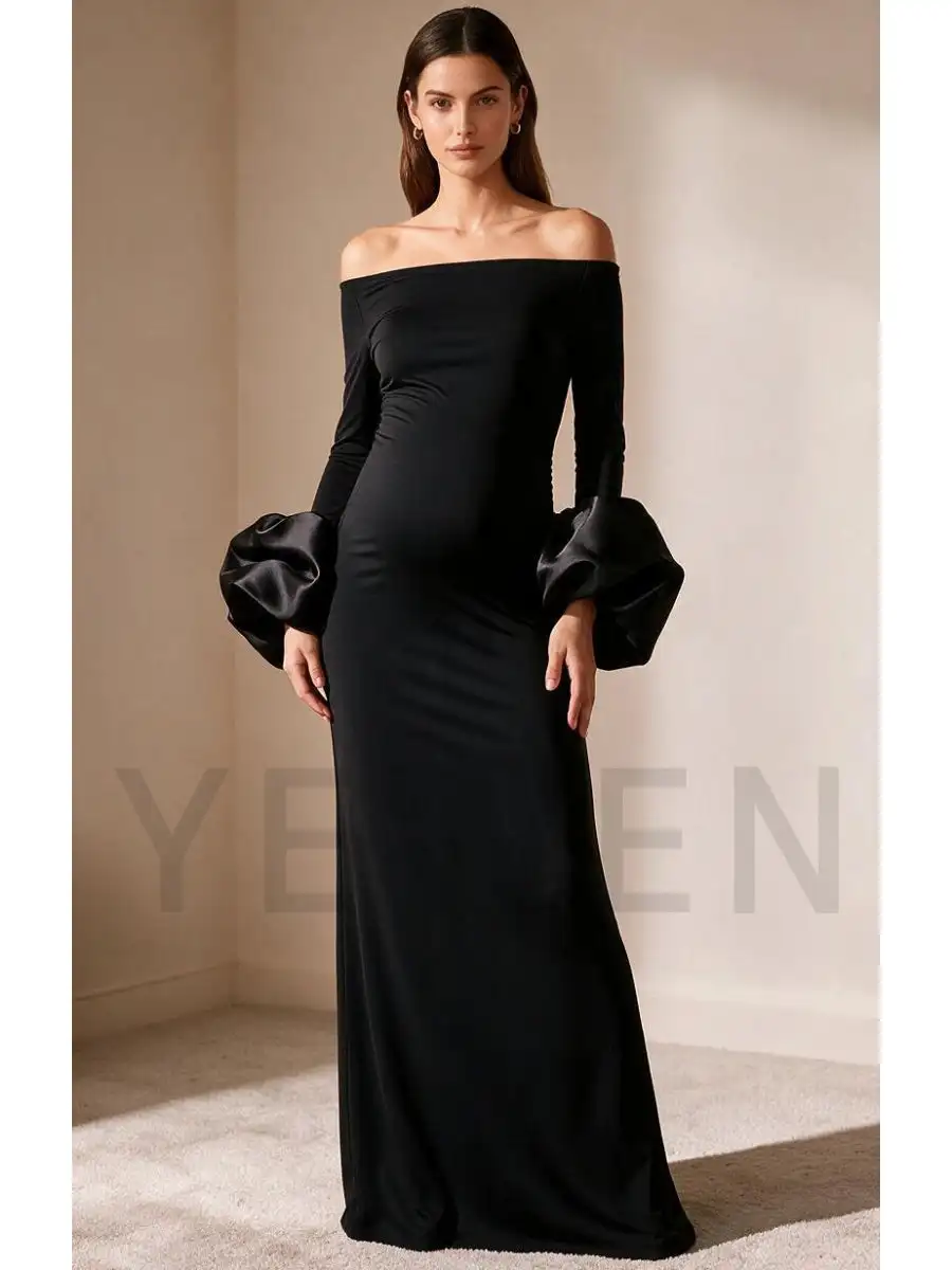 Black Oversized Ruffle Cuffs Maternity Baby Shower Dress Maternity Gown YD260833