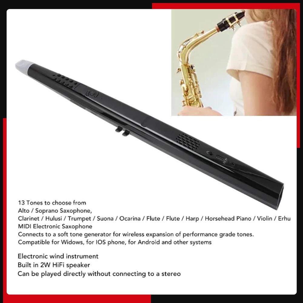 

MIDI Electronic Saxophone Portable 13 Tone Multifunctional 3 Blowing Sensitivity Mini Digital Wind Instrument for Practice