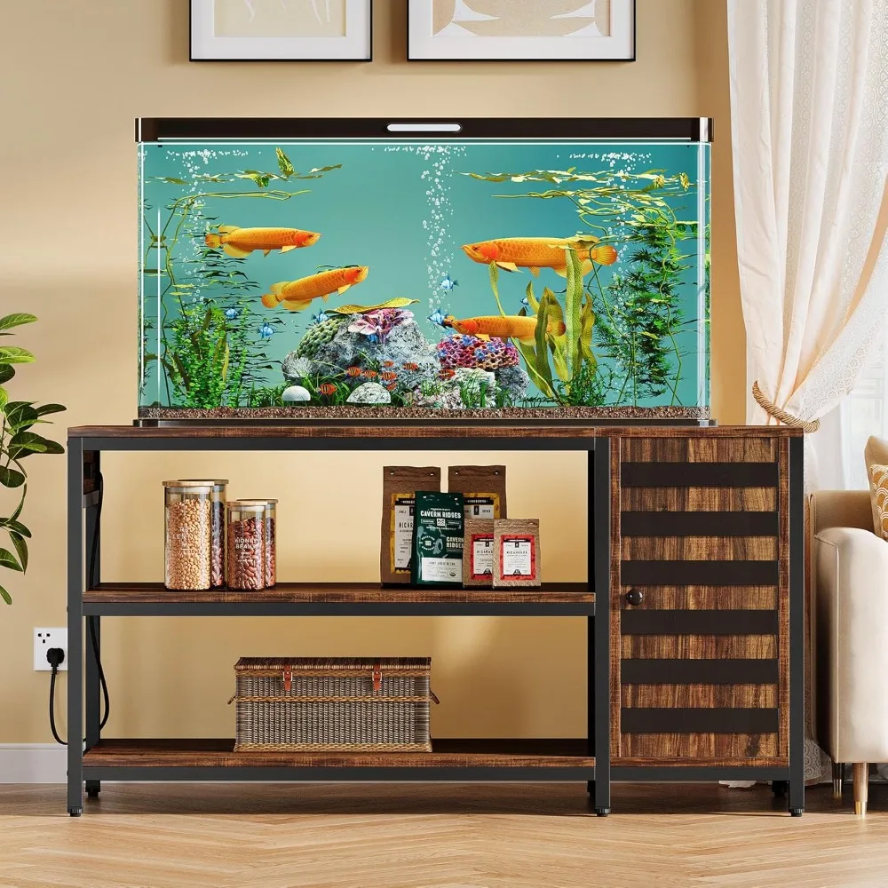 

55-90 Gallon Fish Tank Stand with Power Outlets, Large Aquarium Stand with Cabinet Suitable for Turtle Tank, Reptile Tank