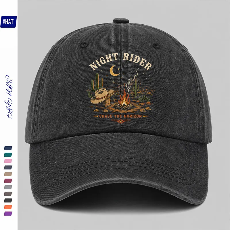 American-Style Desert-Themed Night Rider Printed Baseball Cap, Unisex, Comfortable and Soft, Stylish and Simple, Retro and Fresh, Versatile for Daily Use, Sun-Protective and Breathable, Soft Top That Makes the Face Look Smaller, Trendy Couple's Style, Essential for Outdoor Sports and Leisure, Exquisite Embroidery, Suitable for All Seasons.