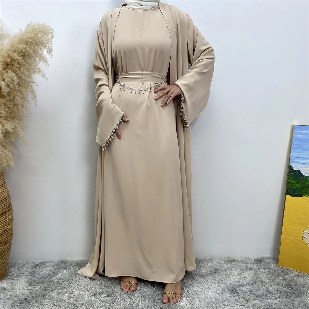 New fashion Muslim women sleeveless dress plus Muslim cardigan two-piece Arab Turkey Dubai dress elegant temperament clothing