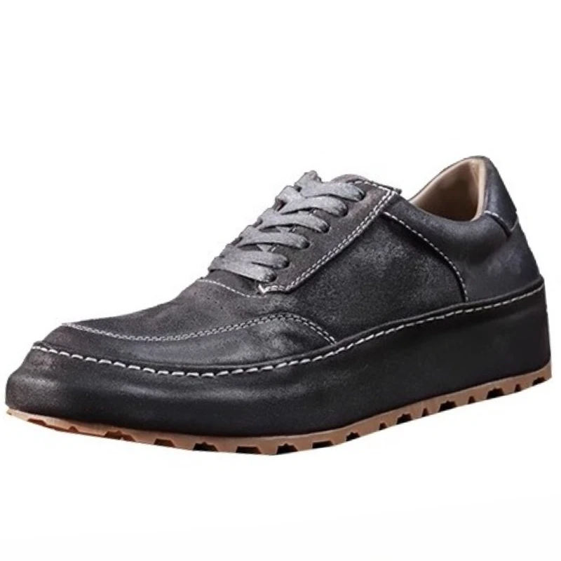 

Washed Horseskin Board Shoes for Men's Casual Thick Sole Height Increasing Shoes Hand-sewn Genuine Leather Sole Retro Dad Shoes