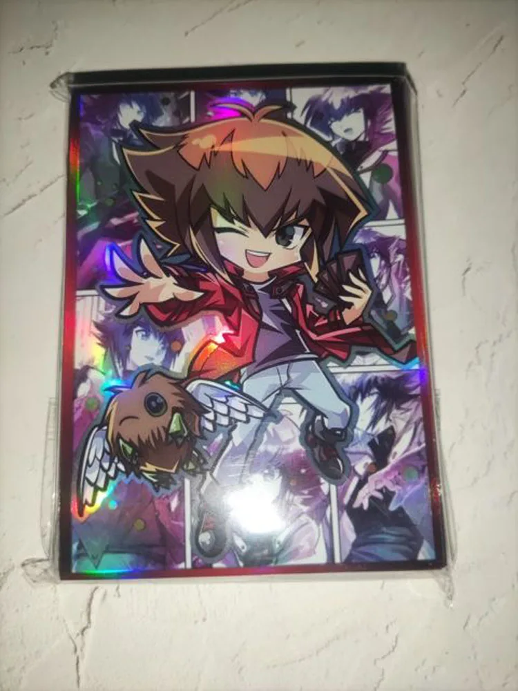 50PCS Yugioh Jaden Yuki Card Sleeves Yu-Gi-Oh! Yuki Judai OCG Trading Cards Holographic Shine Flash Protector Case