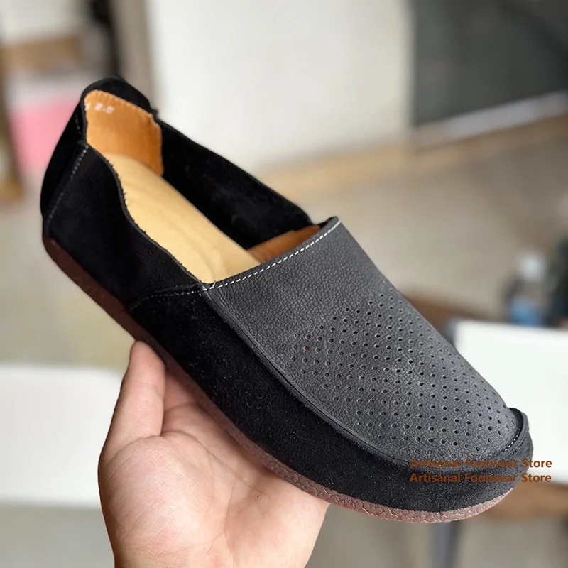 

Hollow-Out Leather Loafers Men's Cowhide Leather Casual Shoes Summer Breathable Slip-On Casual Shoes Flats Men's Shoes