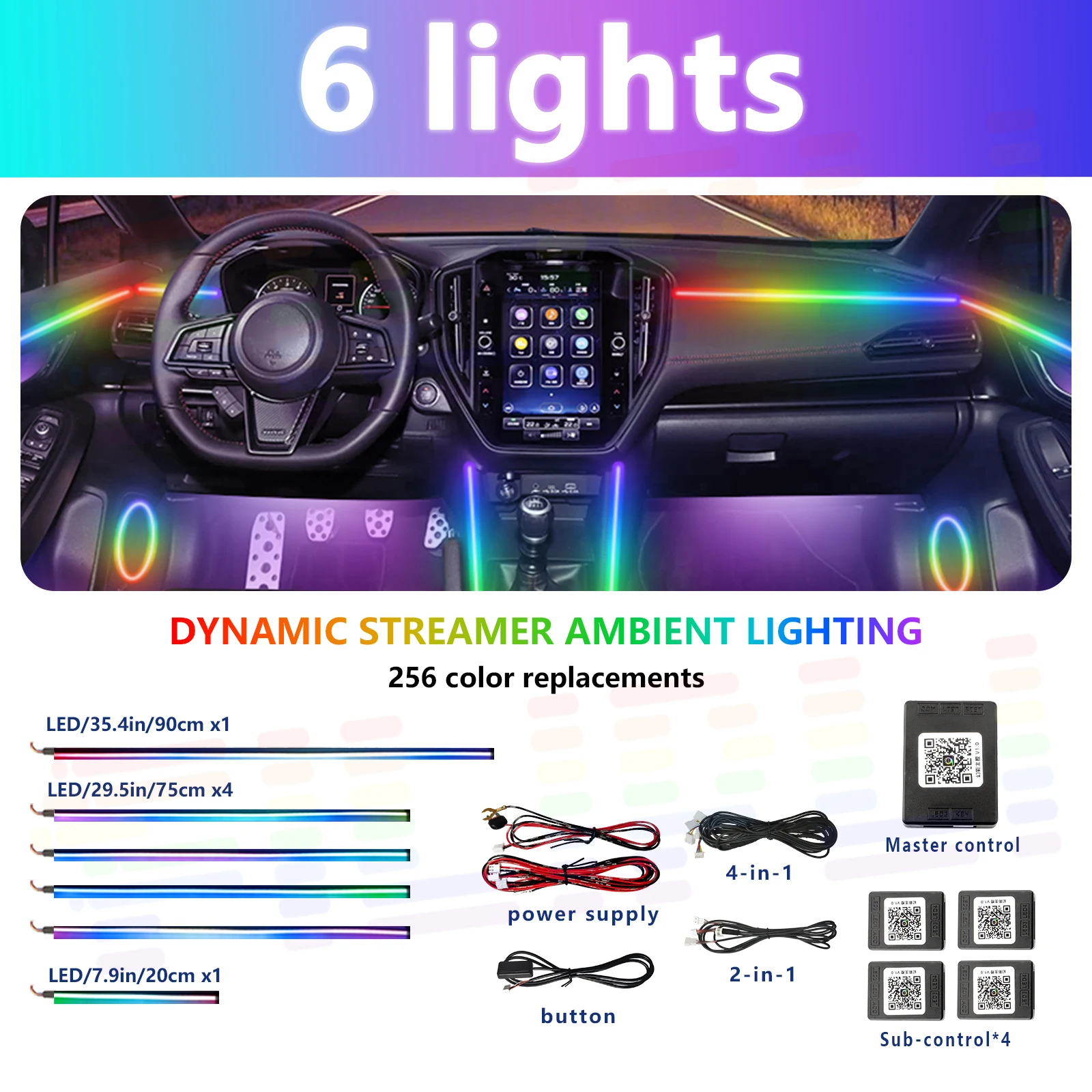 

Автомобильное окружающее освещение FILIPLI RGB, 64 цвета, синхронизация через приложение Bluetooth, высокопрозрачная акриловая полоса, простая настройка для киберпанк-вибраций