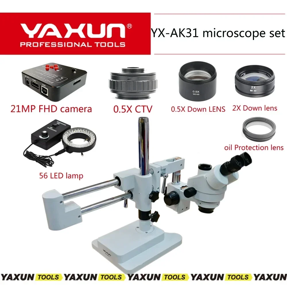 41MP Full HD 1080P 60FPS Indústria Digital reparo de celular 3.5X-90X YAXUN AK31 Conjunto de microscópio estereoscópico