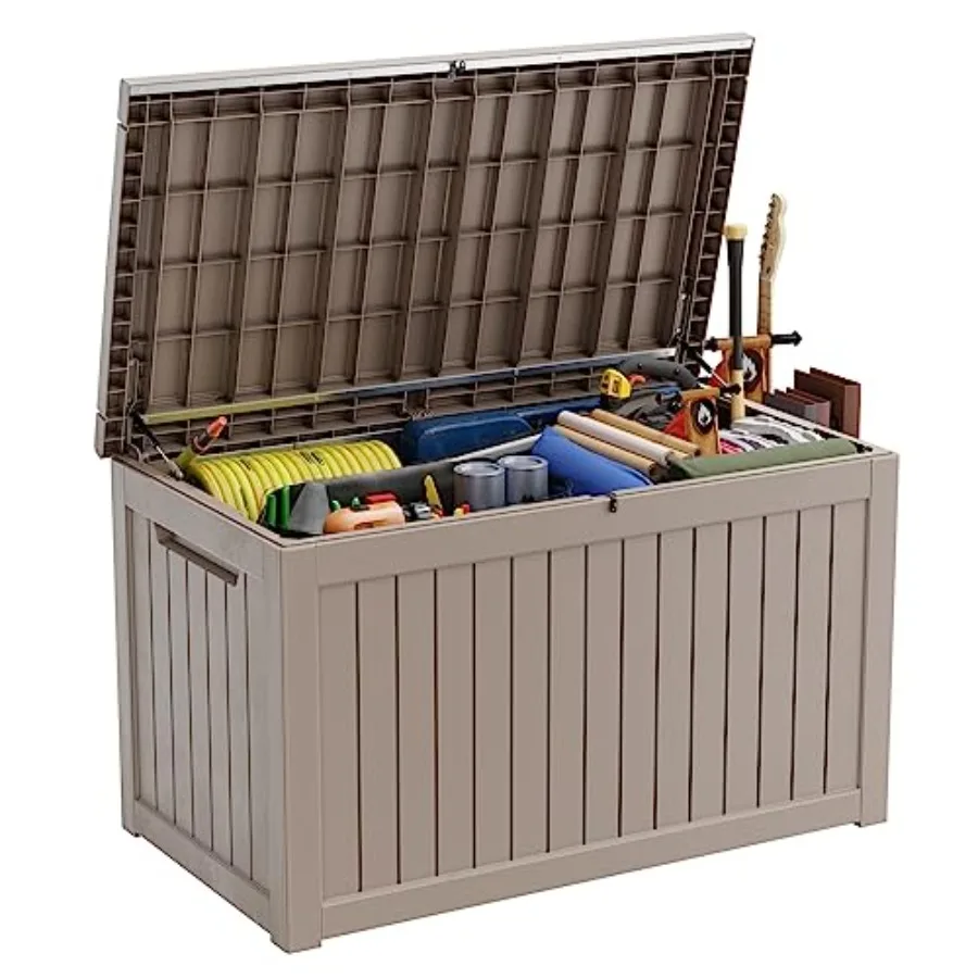2 Outdoor Deck Box, Waterproof Resin Outdoor Storage Boxes, Outside Storage Lockable Container for Garden Tools, Indooor Cushio