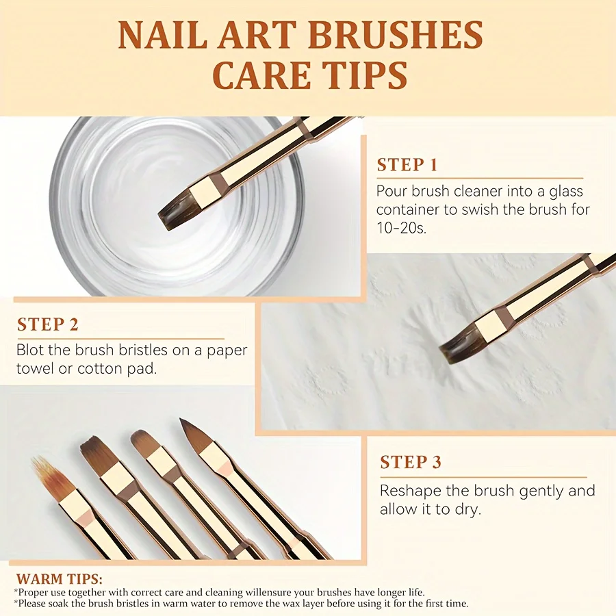 Nail art penseel 7PCS penpuntborstel met nagelwrijfstrip, DIY acrylgel UV-lak metalen steel nail art penset, nail art tools