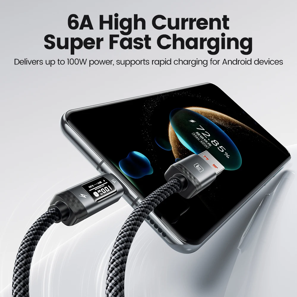 Kabel USB C Toocki PD 100W 6A do szybkiego ładowania z wyświetlaczem OLED do Huawei P70 60 Mate 70 60 Honor Xiaomi iPhone 17 16Pro — zdjęcie produktu 2