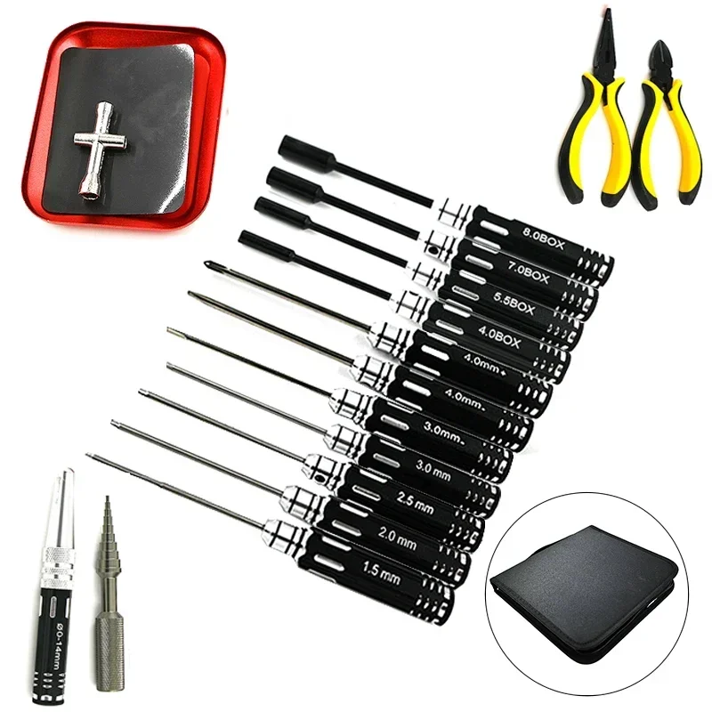 18종 1세트 RC 공구 키트 드라이버 플라이어 육각 소켓 수리 박스 세트 RC 비행기 RC 자동차 모델 장난감 수리용