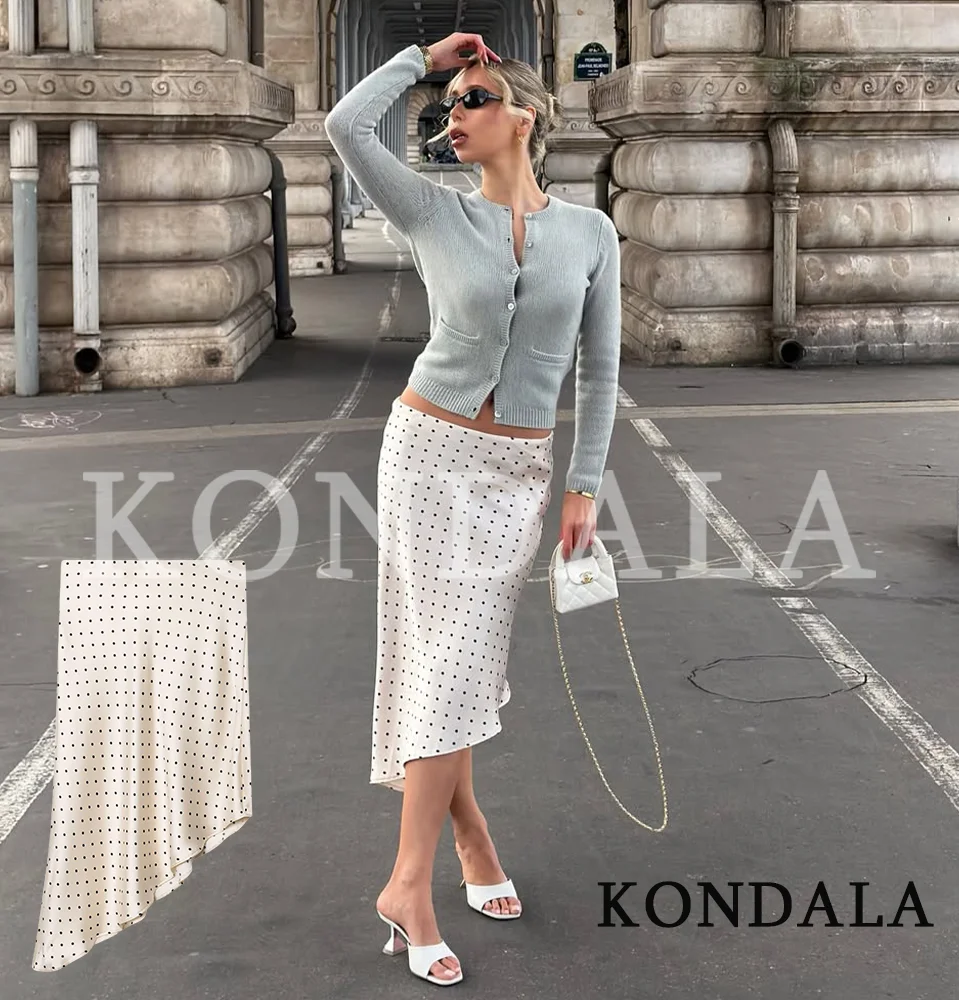 

Женская элегантная асимметричная юбка KONDALA в горошек, повседневная шикарная атласная юбка миди для отпуска, новая модная женская юбка Весна-Лето 2026