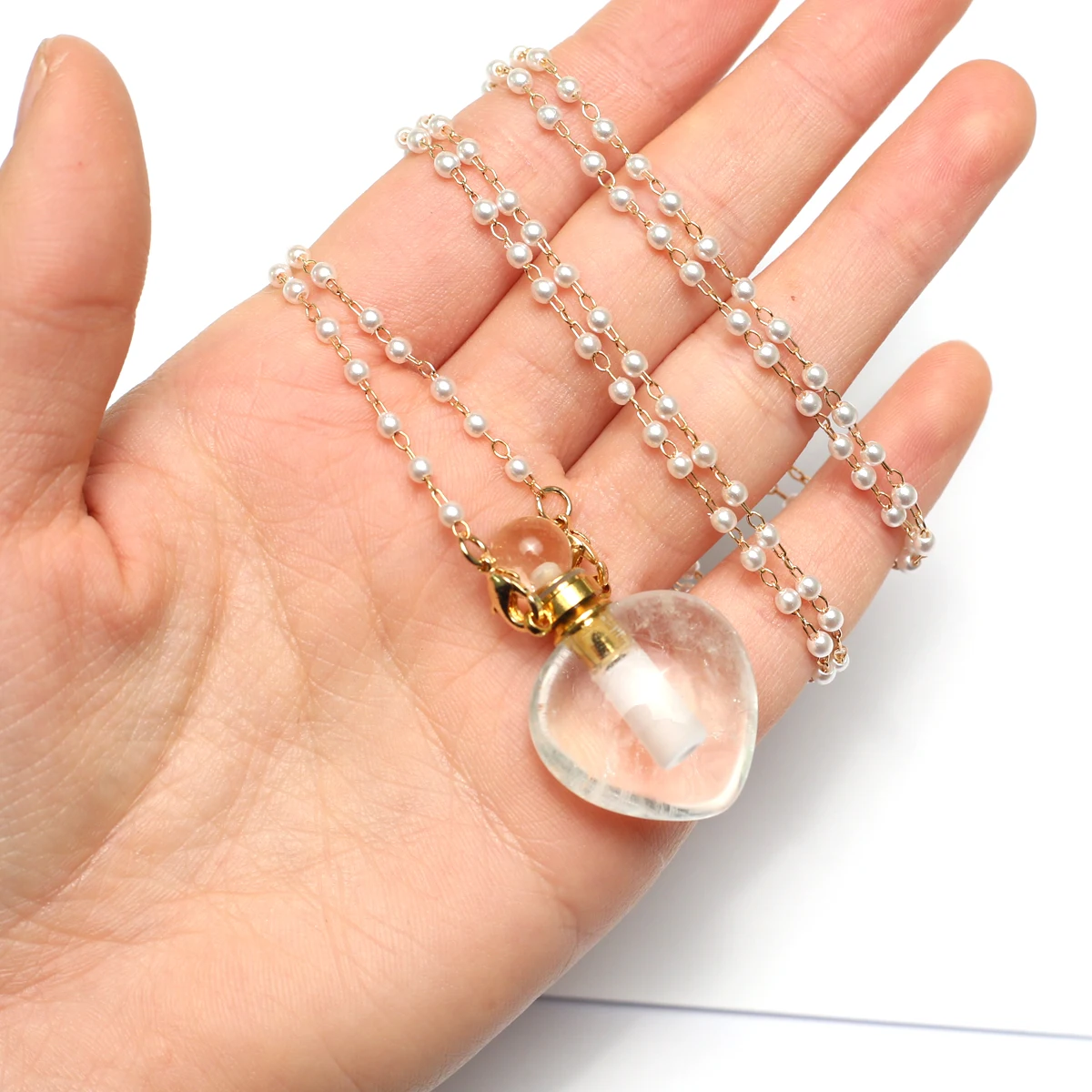 New Natural Stone Perfume Bottle Pendant Necklace Amethysts Pendant Necklace Essential Oil Diffuser Pearl Chain Length 80cm