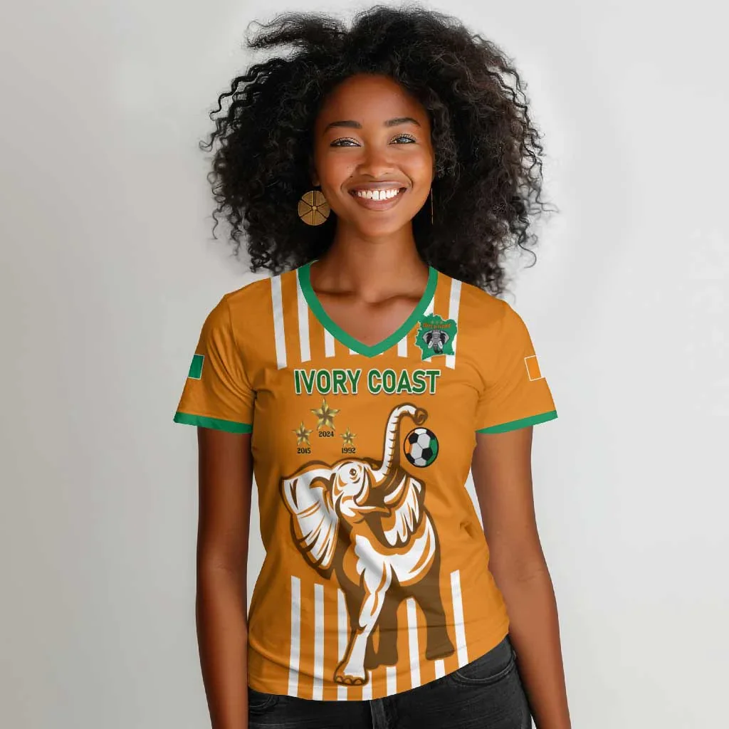 Ivory Coast Women's T-shirt, Lightweight and Breathable Sweatshirt, Printed V-neck Top, Casual Loose African T-shirt