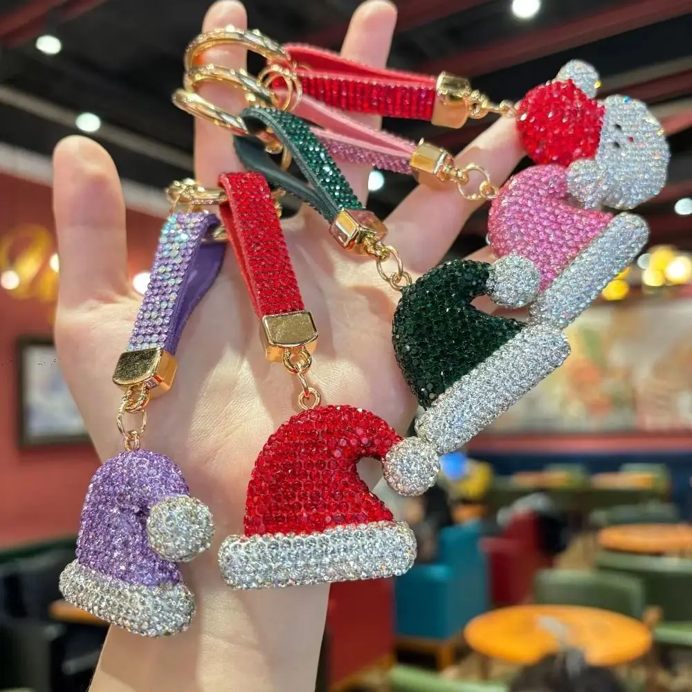 Santa Claus Rhinestone Christmas Keychain Christmas Hat Christmas Stocking Santa Claus Keychain Blingbling DIY