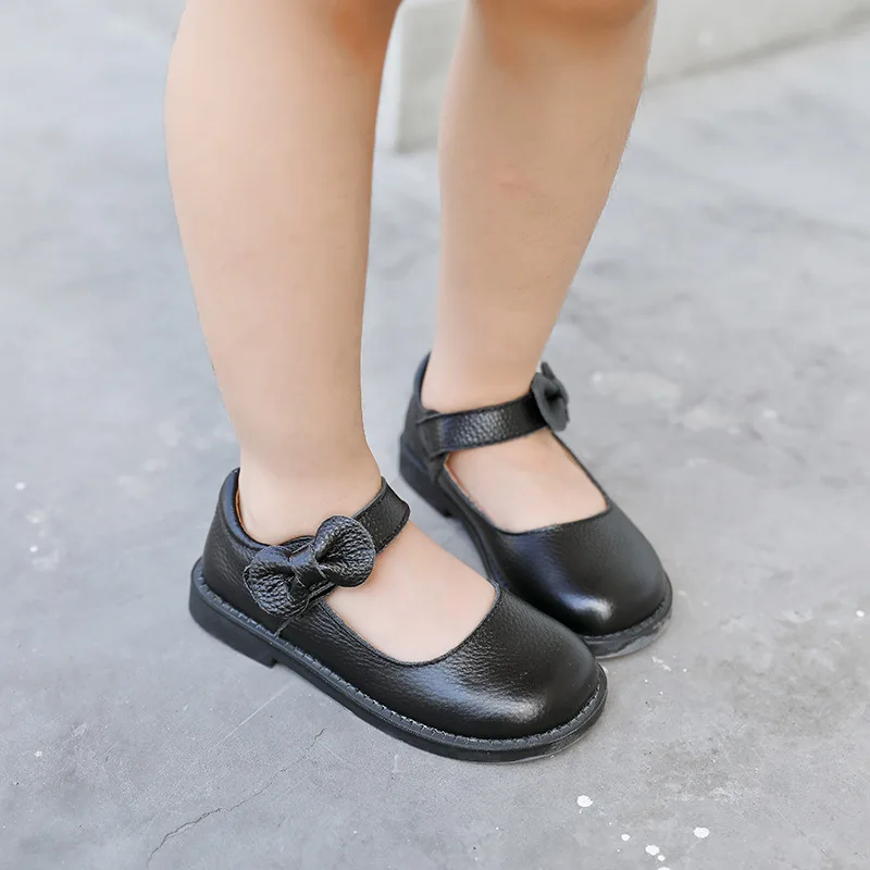 Girls School Shoes 2023 Spring Fashion Mary Jane Dress Dance Princess Kids Flats Ballet Brand Genuine Leather Bowtie Soft Sole