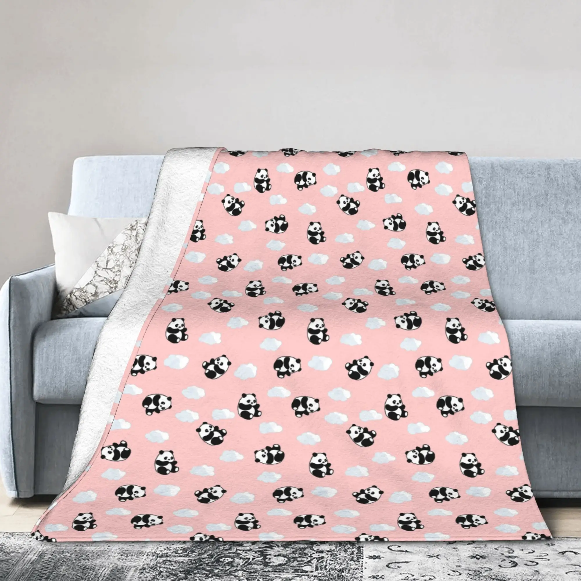 Cute Panda Knitted Blankets  Plush Throw Blanket Airplane Travel Decoration Ultra-Soft Warm Bedspreads