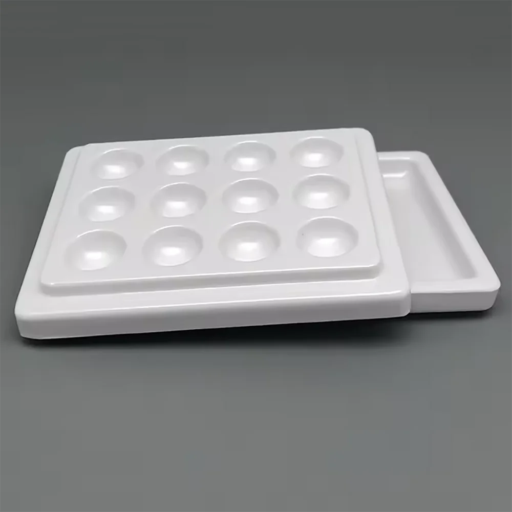 

1pc/12 Holes Dental Lab Ceramic Palette with Cover Porcelain Mixing Watering Moisturizing Plate for Glazing Denture