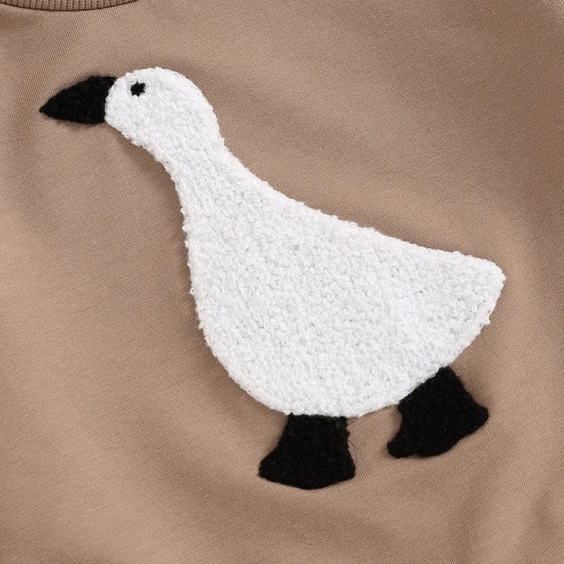 Newborn Baby Boy Pants Sets 2Pcs Fall Clothes Long Sleeve Goose Embroidery Pullover + Solid Pants Set Toddler Baby Clothing