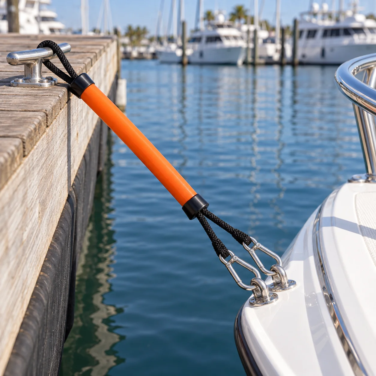 Adjustable Docking Pole with Rope and Stainless Steel Clips plus Anti-Collision Tip for Small Boats Kayaks and Yachts at Docks