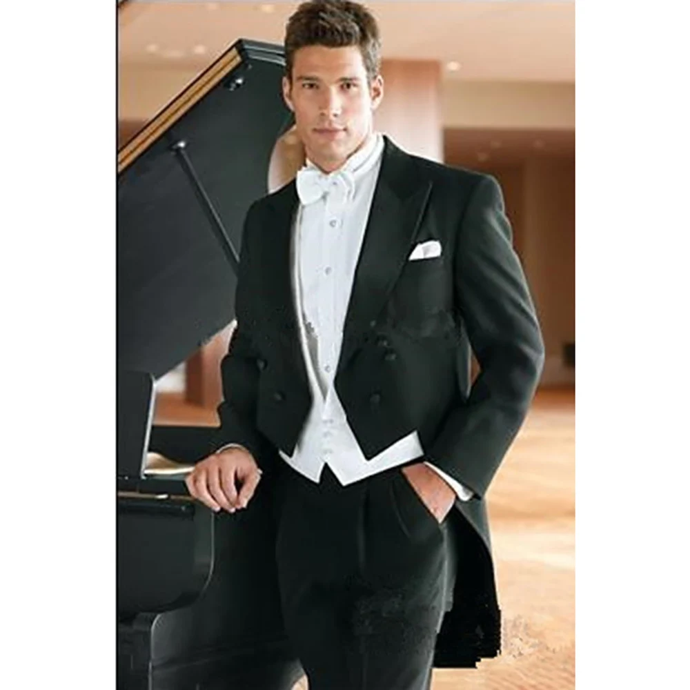 

Italian Men Black Coat Tailcoat Wedding Suits for Male Groomsmen Set (Jacket+Pants+Vest) Slim Groom Homme Costume