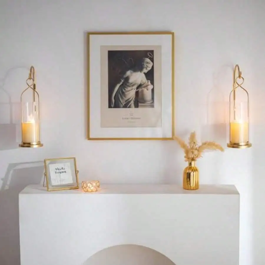 Gold Candle Sconces Wall Decor: Set Of 2 Wall Candle Holder For Pillar Candles - Modern Metal Lantern Decoration For Indoor Porc