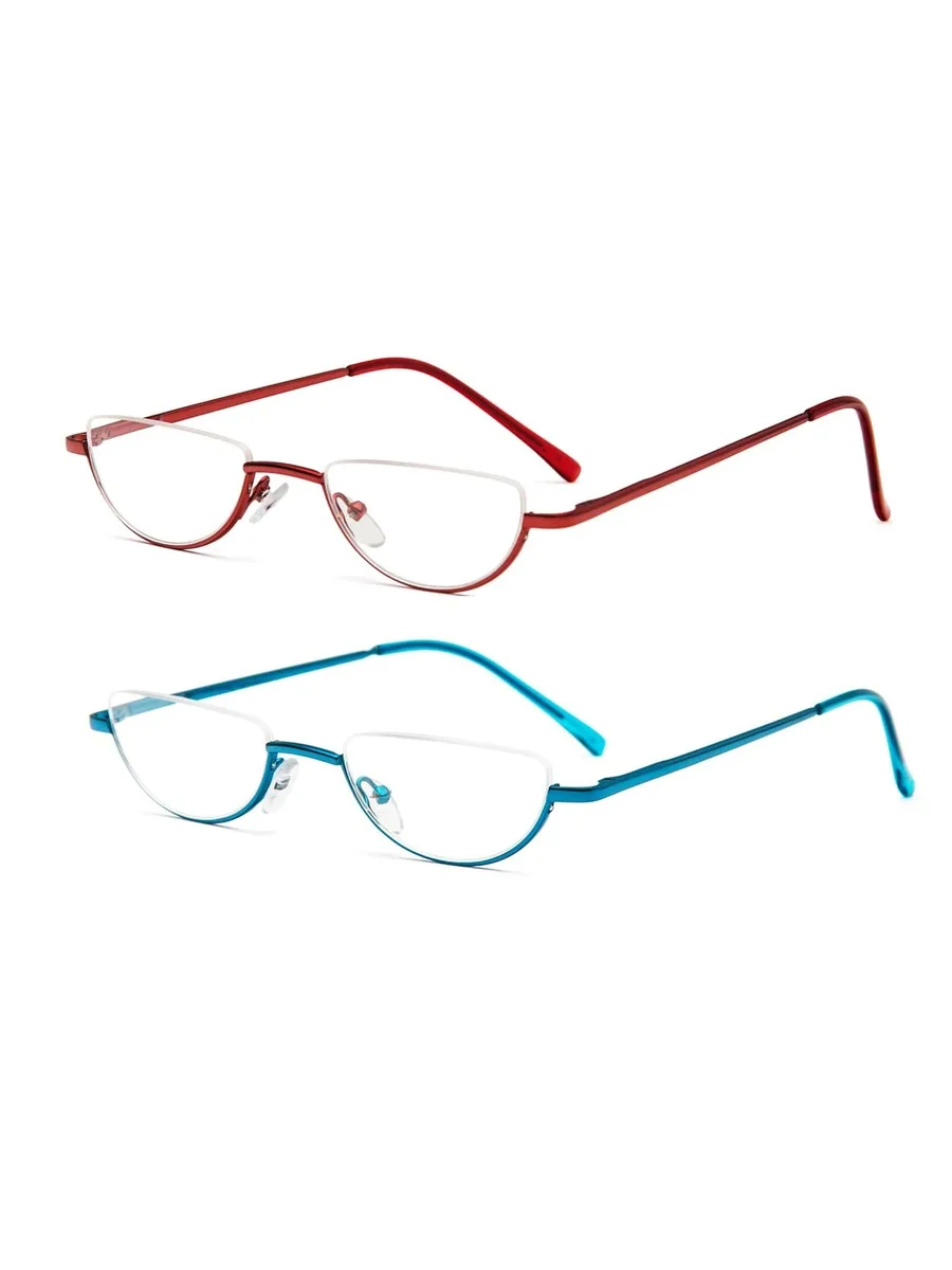 

2 Pairs Half Moon Mini Metal Reading Glasses With Spring Hinge For Adults