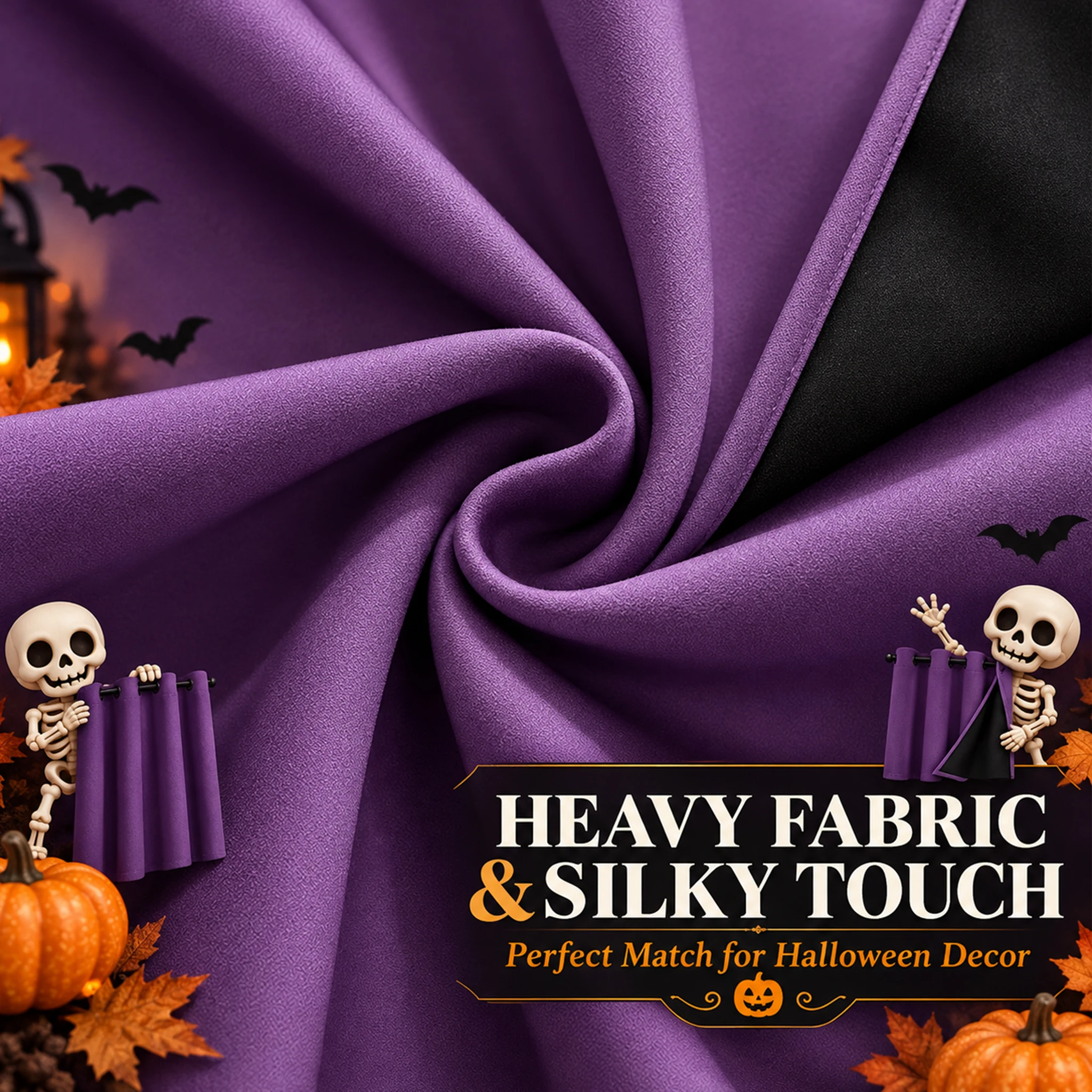 4 Panels Purple Blackout Curtains 100% Light Blocking Waterproof Black Backing Thermal Insulated Noise Reducing Halloween Curtains