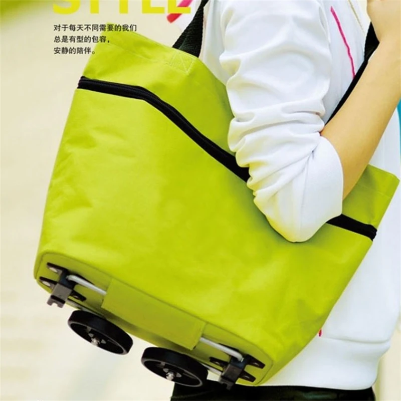 Folding Shopping Pull Cart Trolley Bag with Wheels Portable Foldable Reusable Grocery Shopper Organizer Vegetables Bag