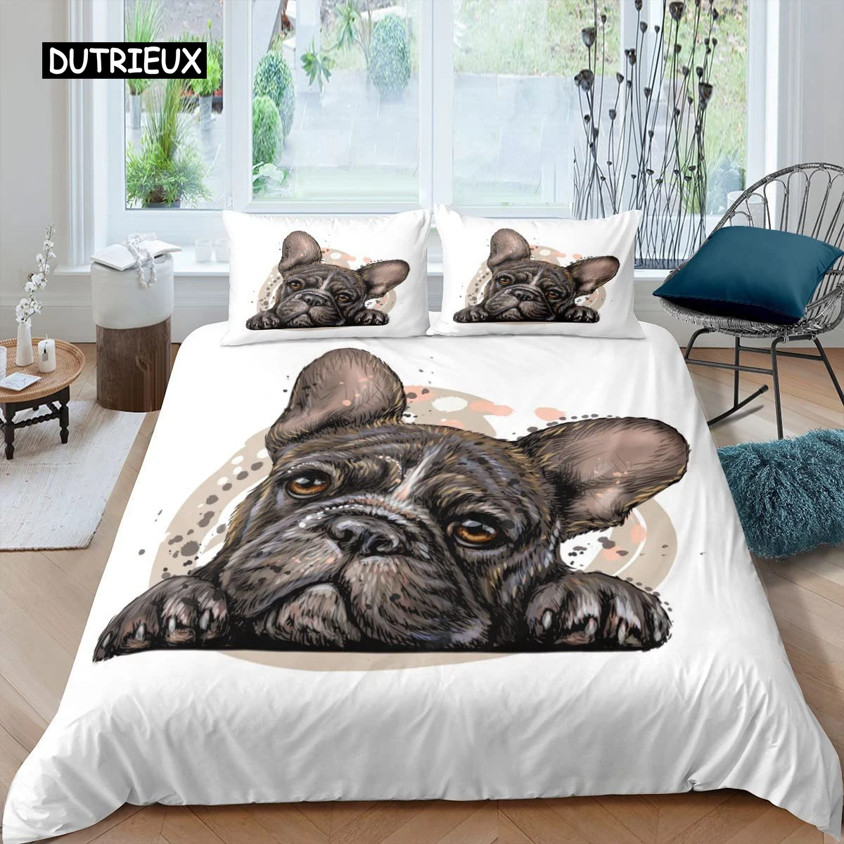 

Bulldog Duvet Cover French Bulldogs Bedding Set Twin Polyester Chocolate Puppy Pet Doggy Animal Quilt Cover for Dog Lover Gifts