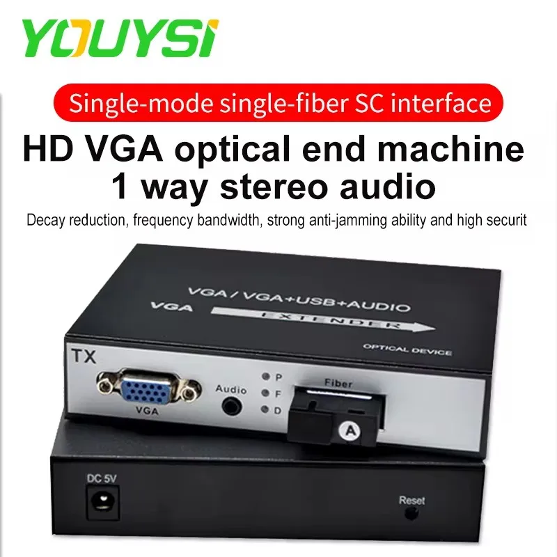 High Quality 1080P VGA Optical Fiber Extender Converter Fiber optic media converters with Stereo 3.5mm Audio Singlemode 20KM SC