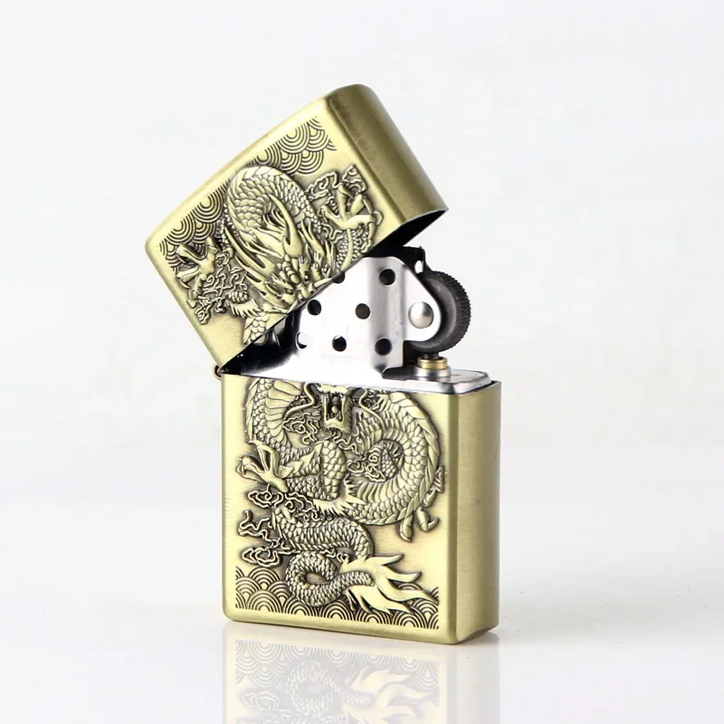 New Relief Dragon Retro Kerosene Lighter Creative Metal Windproof Lighter Portable Outdoor Cigar Old-Fashioned Kerosene Lighter