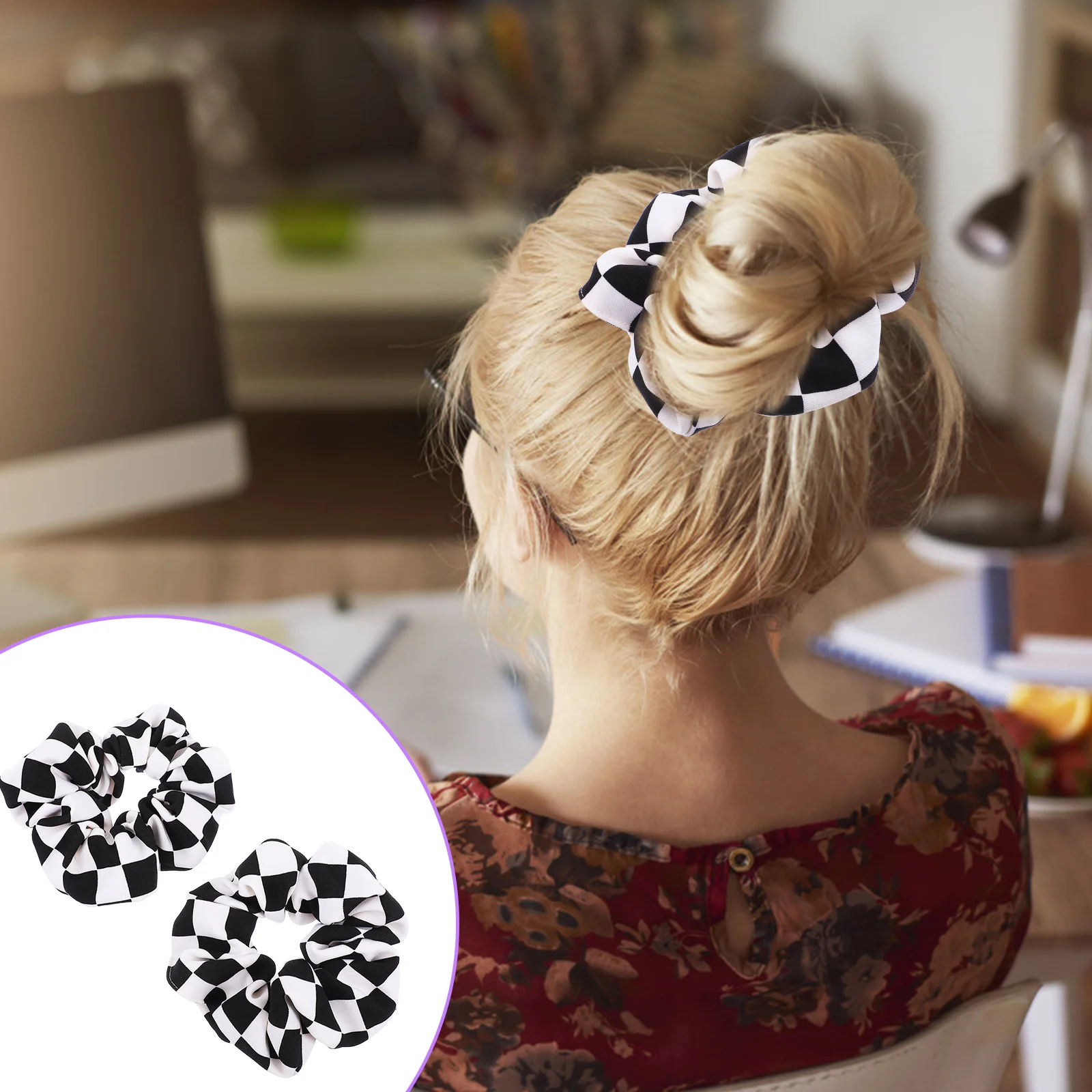 2 pçs laços de cabelo para mulheres elástico preto e branco xadrez corda feminina scrunchies temperamento francês menina anéis senhora