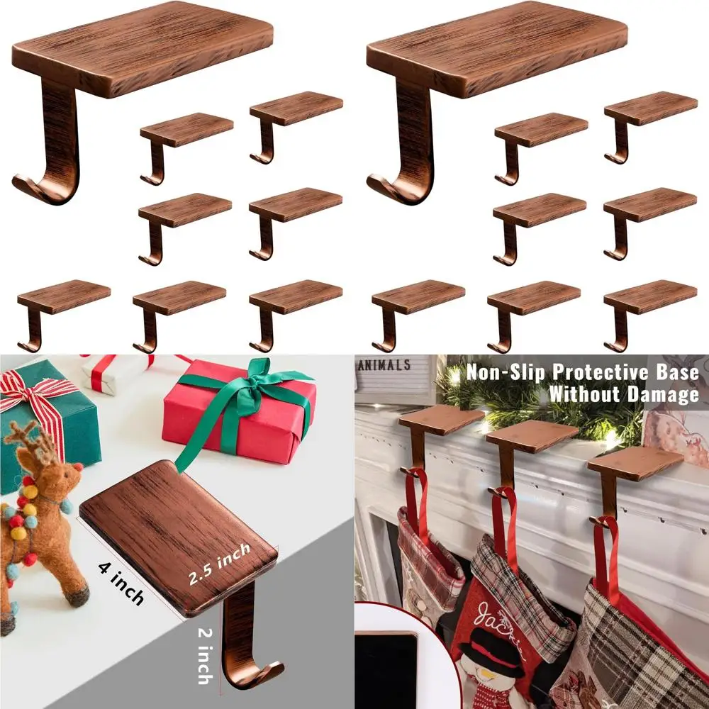 

Set of 8 Metal Christmas Stocking Hangers, Weighted with Non-Slip Pads for Mantle, TV Stand, Staircase, and Dresser