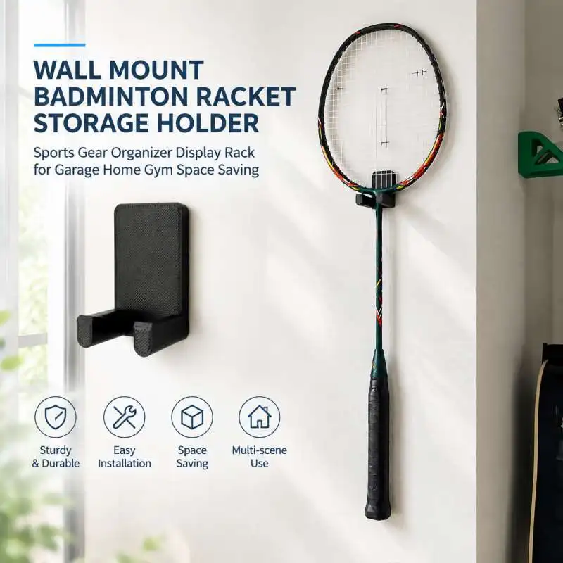 Wall Mount Badminton Racket Storage Holder Sports Gear Organizer Display Rack for Garage Home Gym Space Saving