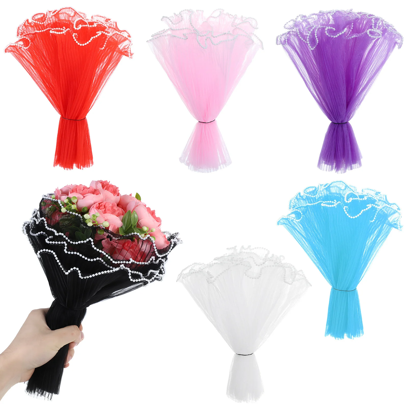 

6Pcs Floral Wrapping Yarn Decorative Flower Packaging Mesh Unique Wave Texture for Bouquets Wedding Party Gift Wrapping Supplies