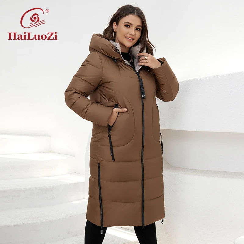 HaiLuoZi 2022 New Winter Women\'s Coat High Collar Plus Size Thick Fashion Side Zipper Female Clothing Parkas Women Jackets 6079