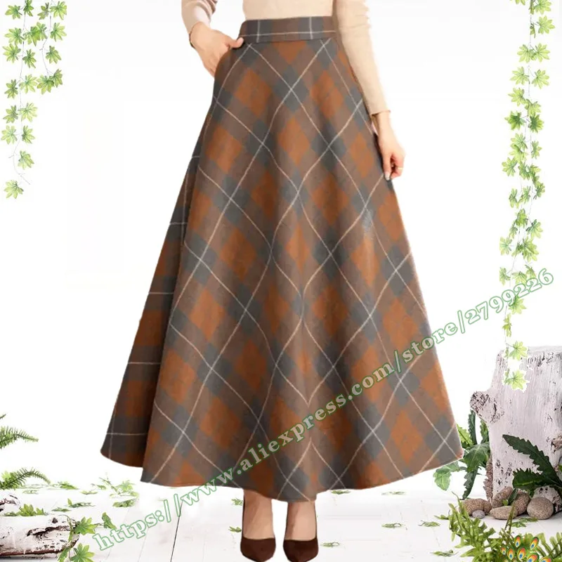 2025 Winter Christmas Woolen Women's Long Skirt for Womens  Large Plus Size Retro Plaid pattern Maxi skirts Autumn Winter