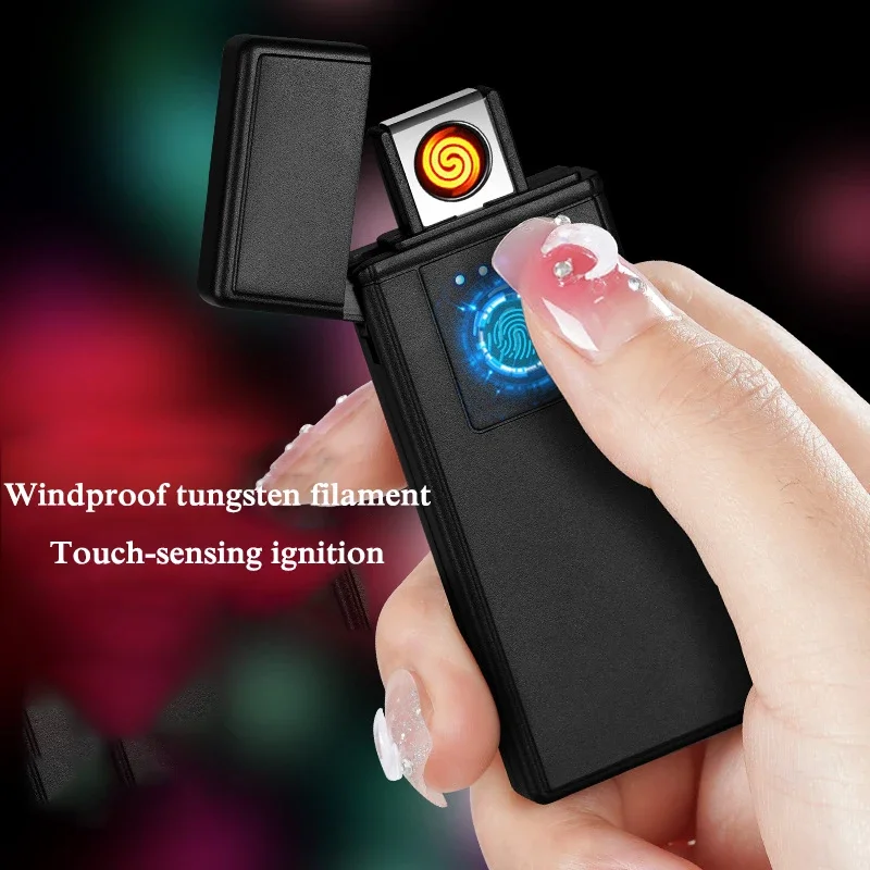 Windproof Touch Sensing Electric Lighter USB Charging Double-sided Ignition Flameless Ultra-thin Lighters Men Smoking Tool Gift