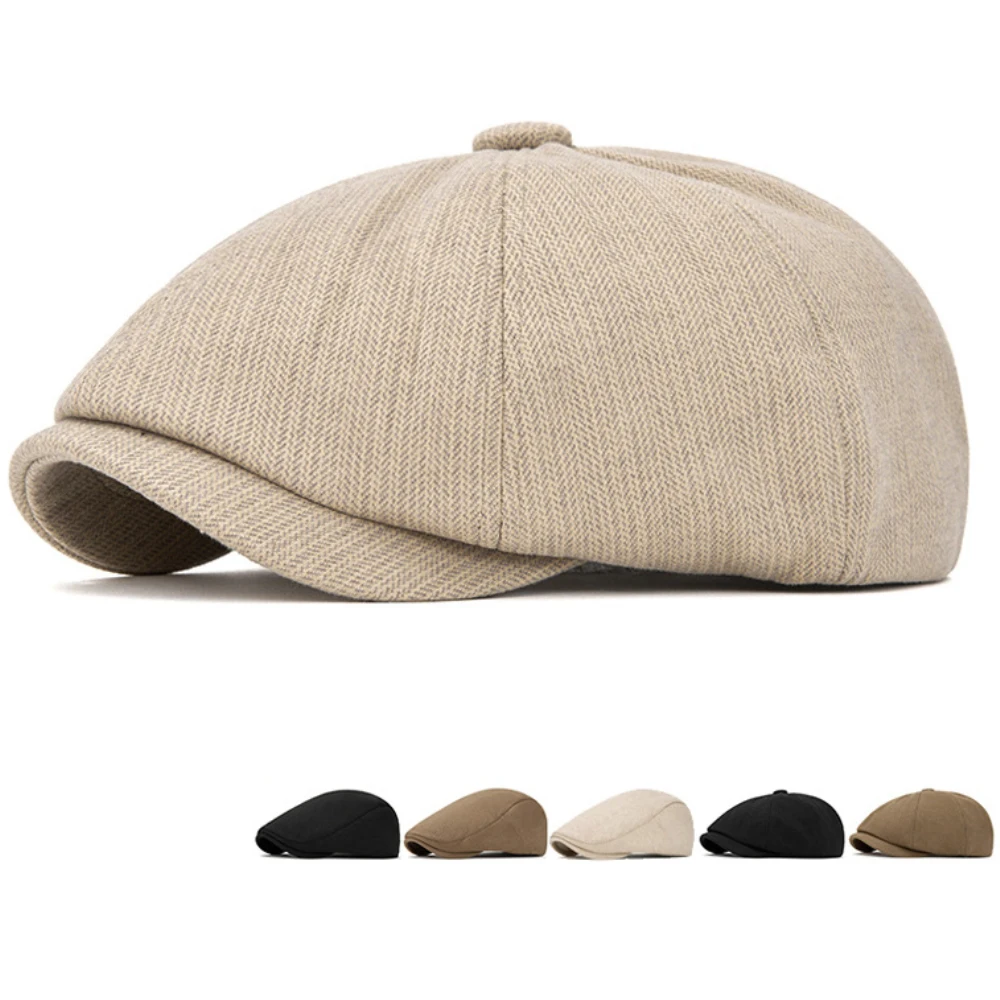 

HT4906 Classic Berets for Men Women Autumn Winter Striped Wool Beret Hat Male Female Ivy Flat Cap Adjustable Octagonal Beret Cap
