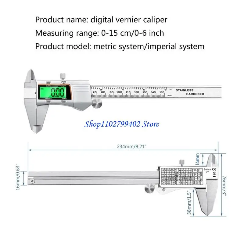 547F أداة قياس الفرجار الإلكترونية مقاس 6 بوصة، شاشة LED كبيرة للفرجار الورنية #6