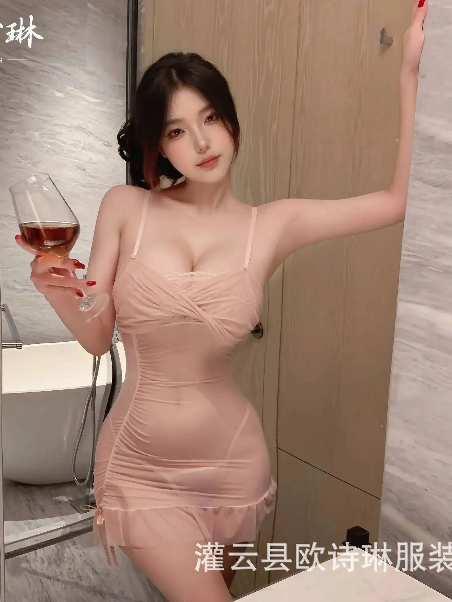 Nuevo vestido Sexy de encaje con exposición en el pecho, vestido transparente transparente con espalda descubierta y tirantes en V profundo, vestido sin mangas elegante S5F3