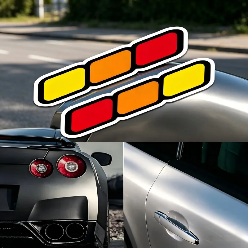 1Pair 2D Flat JDM Yellow Orange Red Tricolor Stripe Retro Racing Waterproof Vinyl Stickers For Car Fuel Cap Body Decor